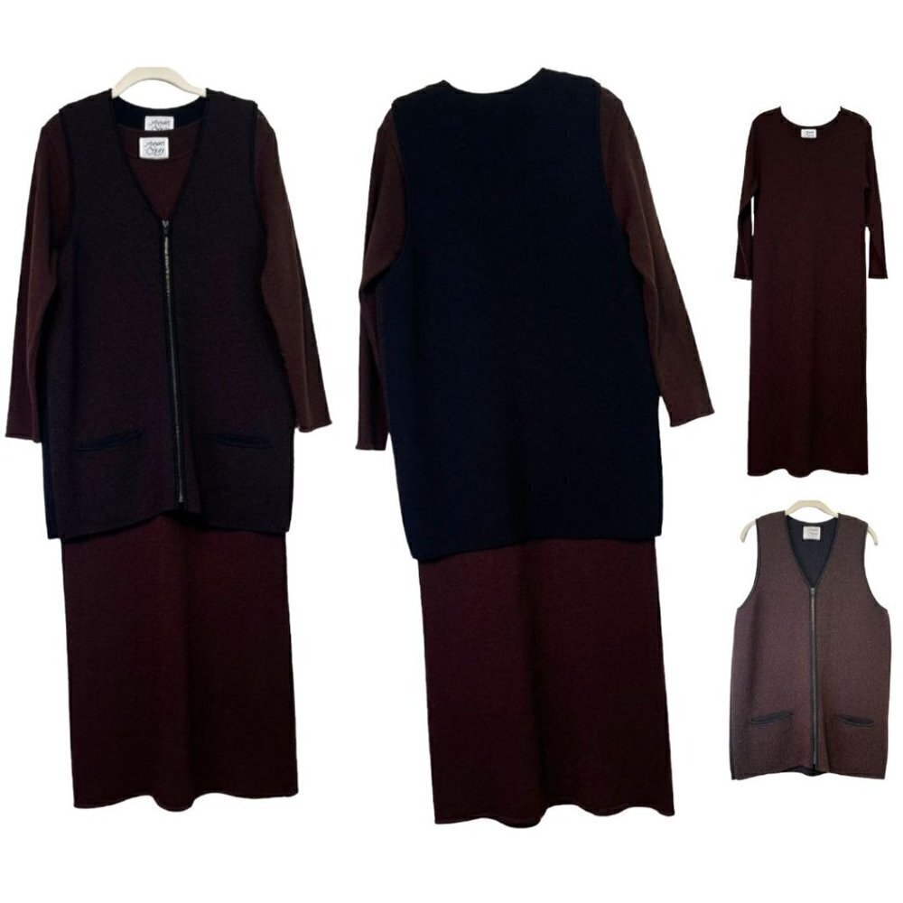 Margaret O'Leary Womens Wool Blend Maxi Dress and Vest Set Size Medium Lagenlook